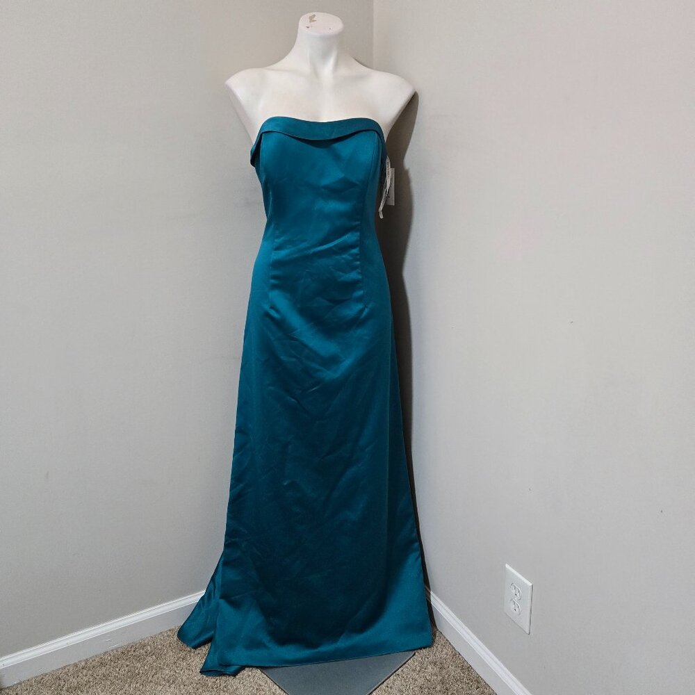 Sz 10 NWT Y2K Vintage David's Bridal Strapless A-Line Gown Cascading Back Sash